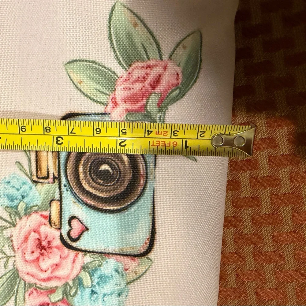 Floral Camera Cosmetic Pouch - White with Pink & Blue Accents